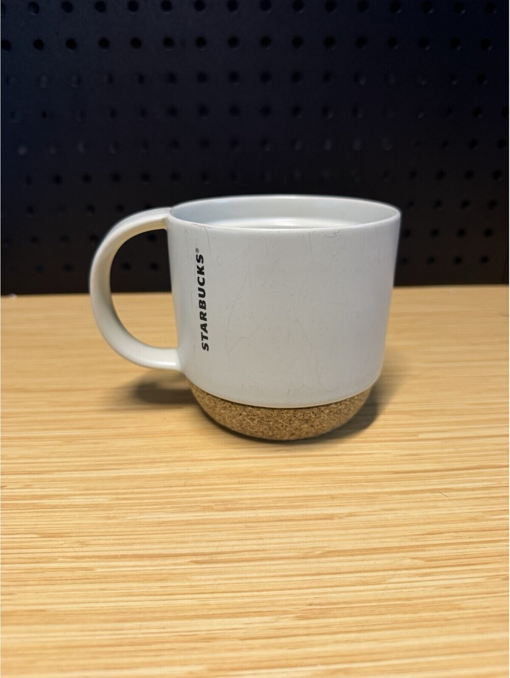 Starbucks Coffee Mug 2013 White w/Black Travel Lid Cork Bottom 12 OZ Retired